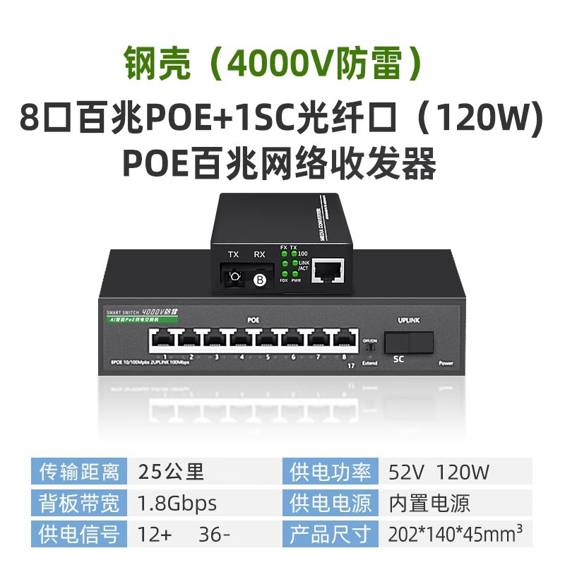 厂家批发 POE光纤收发器1对一光4电1光8电百兆千兆光电转换器